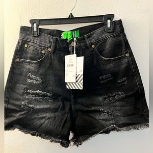 NWT Sandrine Rose X Free People Womens Distressed Black Denim Shorts Size 26 -1